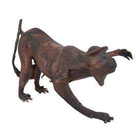 Antique Leather Wrapped Monkey Statue