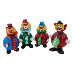 (4 Pc) Fratelli Toso Murano Art Glass Clown Figurines