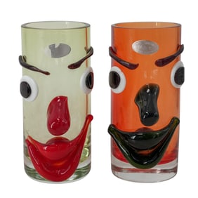 Pair of Art Murano Glass Clown Tumblers