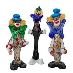 (3 Pc) Large Murano Art Glass Clown Figurines
