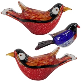 (3 Pc) Murano Art Glass Bird Figurines
