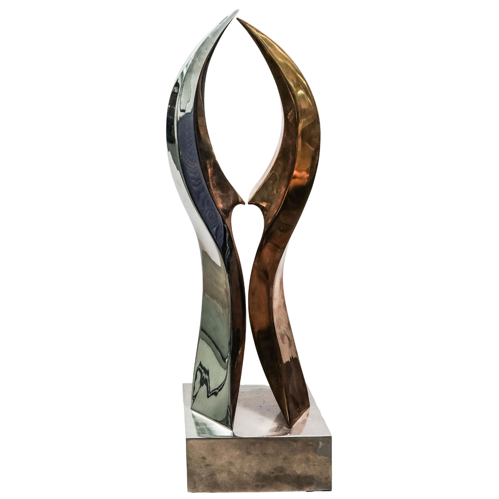 Russell Jacques (American, b. 1943) Abstract Metallic Sculpture: Russell Jacques (American, b. 1943) Abstract Metallic Sculpture1982, AmericanAn abstract metallic sculpture with a chrome finish by artist/sculptor Russell Jacques (American, born 1943). Signed and da