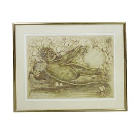 Victor Tapias (Colombian, b. 1952) "The Girl of the Butterflies" Drawing