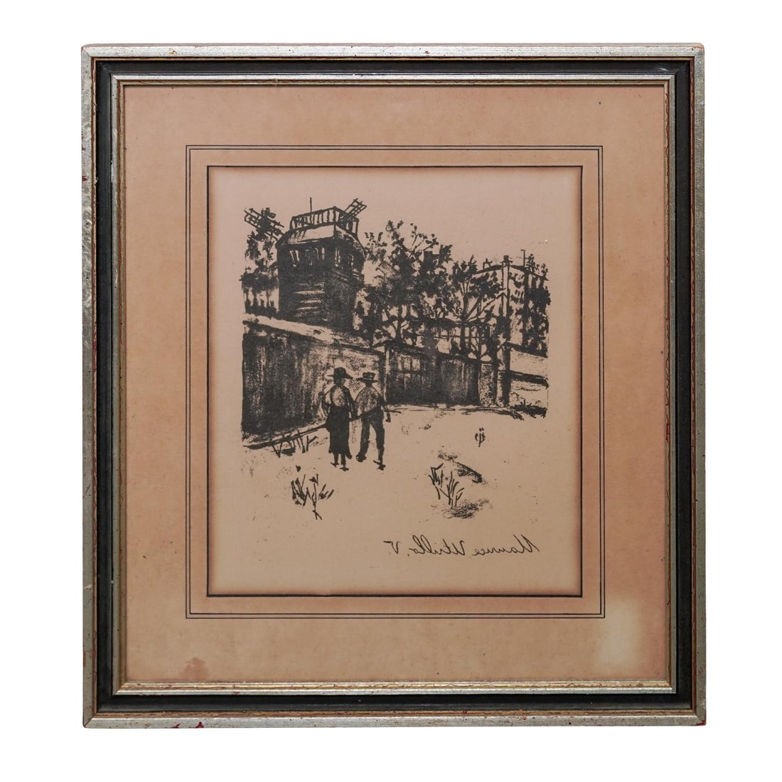 Maurice Utrillo (French, 1883-1955) "Le Petit Moulin" Lithograph: Maurice Utrillo (French, 1883-1955) "Le Petit Moulin" Lithograph 1971, France Monochrome lithograph depicting a small street with a windmill in the background. Stone signed by the artist in the lower