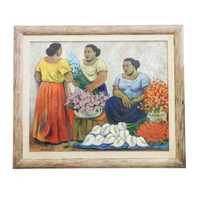 Julian Diaz Dival (Peruvian, b.1959) "Mujeres De Juchitan" Oil On Canvas Painting