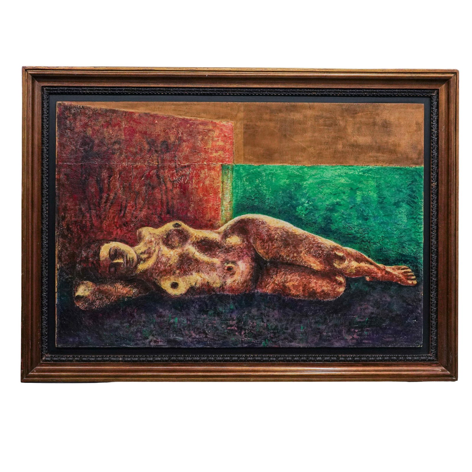Louis H. Padilla (Honduran b. 1947) Attributed Acrylic on Paper: Louis H. Padilla (Honduran b. 1947) Attributed Acrylic on Paper 20th century, Honduran Large Nude Acrylic on Paper on Plywood , Signed on verso "TIERRA HUMEDA" 1993 , Marron c/ Rojo quemado. Artwork: