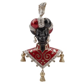 Butler and Wilson Gilt Enamel Rhinestone Blackamoor Brooch