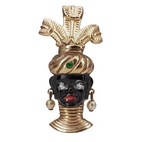 Vintage Gilt Enameled Blackamoor Brooch