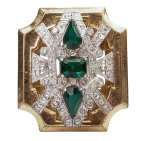McClelland Barclay Emerald and Clear Rhinestone Art Deco Brooch