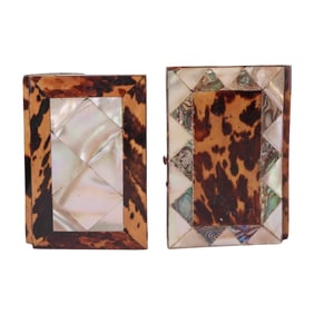 (2 pcs) Antique Mother of Pearl & Tortoise Hued Card Cases