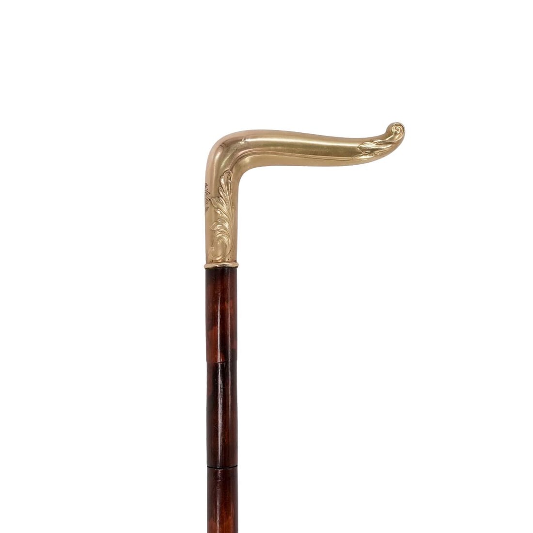Antique 18K Gold Handled Wood Sword Cane: Antique 18K Gold Handled Wood Sword CaneEarly 20th c.Lacquered wood cane featuring an 18k gold handle with ornate detailing and a monogram at the front. Opens to reveal a sword. Handle acid tested 18k