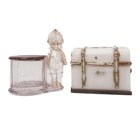 (2 pcs) Vintage Kewpie Piggy Bank & Opaline Box