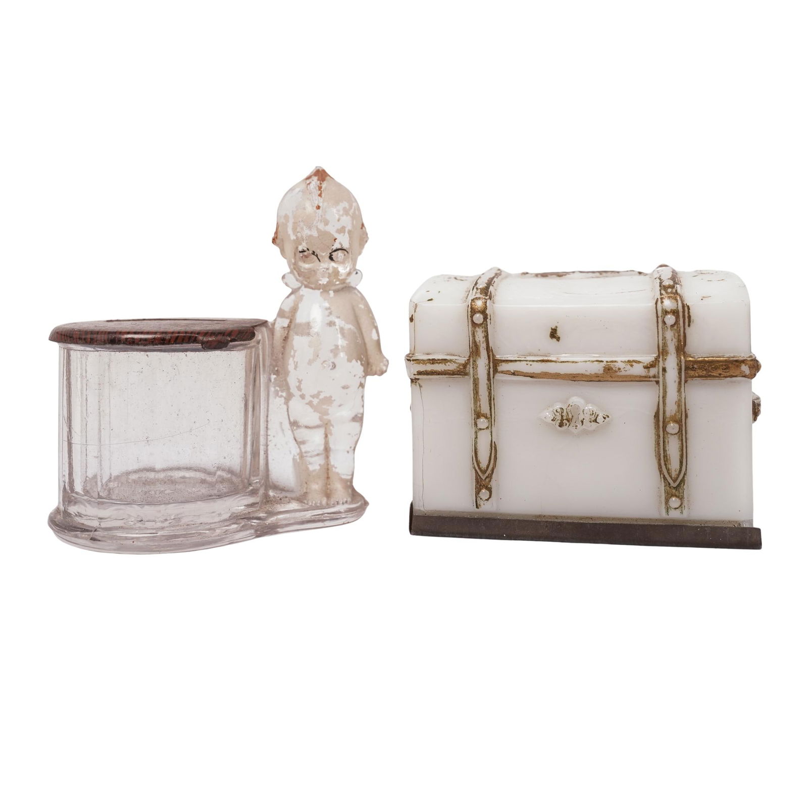 (2 pcs) Vintage Kewpie Piggy Bank & Opaline Box (1 of 4)