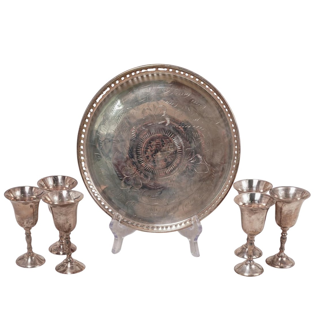 (7pc) Vintage Silver Plated Cordial Globets & Tray Set (1 of 4)