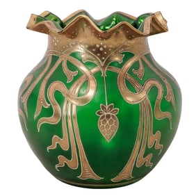 Art Nouveau Bohemian Emerald Green Glass Vase