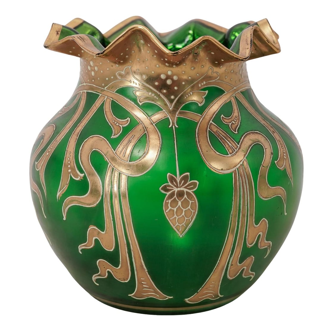 Art Nouveau Bohemian Emerald Green Glass Vase (1 of 3)