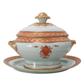 Mottahedeh Lowestoft Porcelain Covered Tureen & Platter