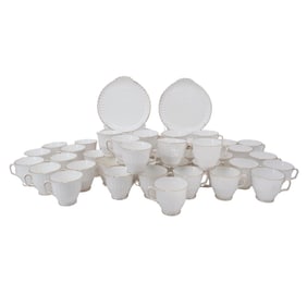 (77 pcs) Crown Staffordshire Gilt Porcelain Teacups & Plates