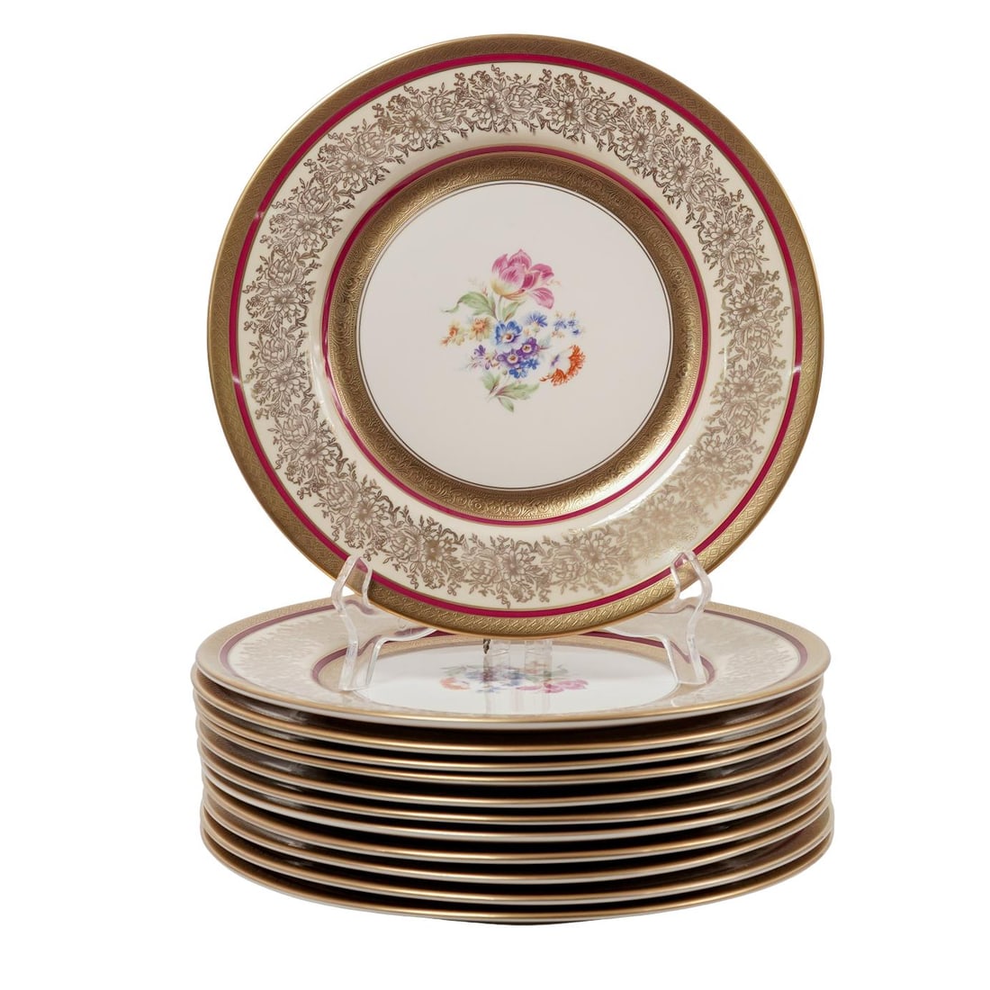 (12 Pc) Edgerton Porcelain Dinner Floral Plates (1 of 4)