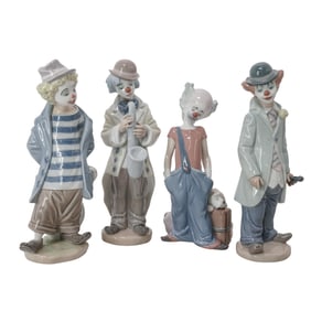(4 Pc) Lladro Porcelain Clown Figurines