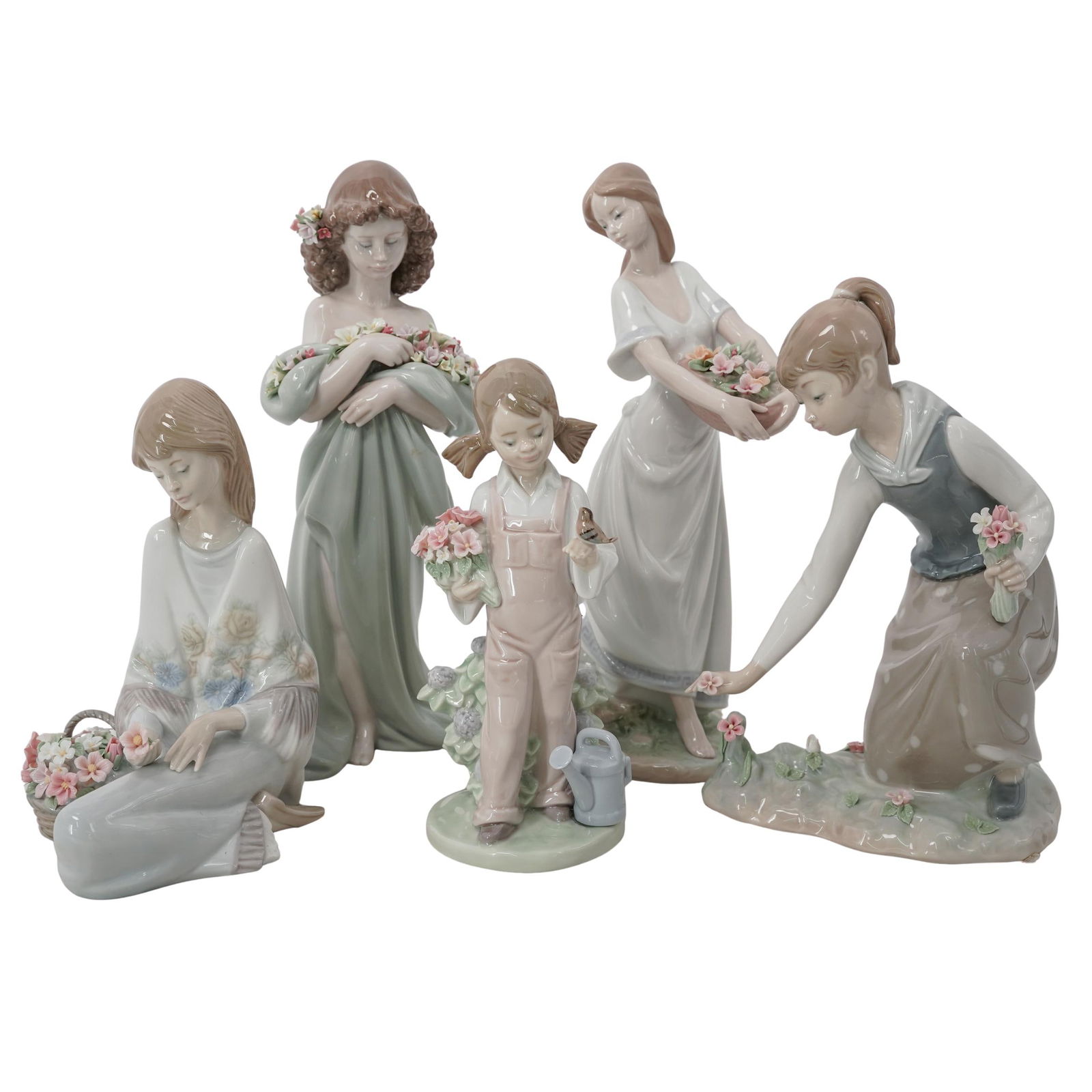(5 pc) Lladro Porcelain Girls with Flower Figurines (1 of 11)