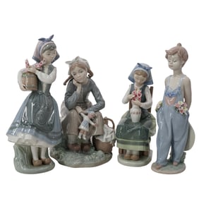 (4 pc) Lladro Girls Porcelain Figurines