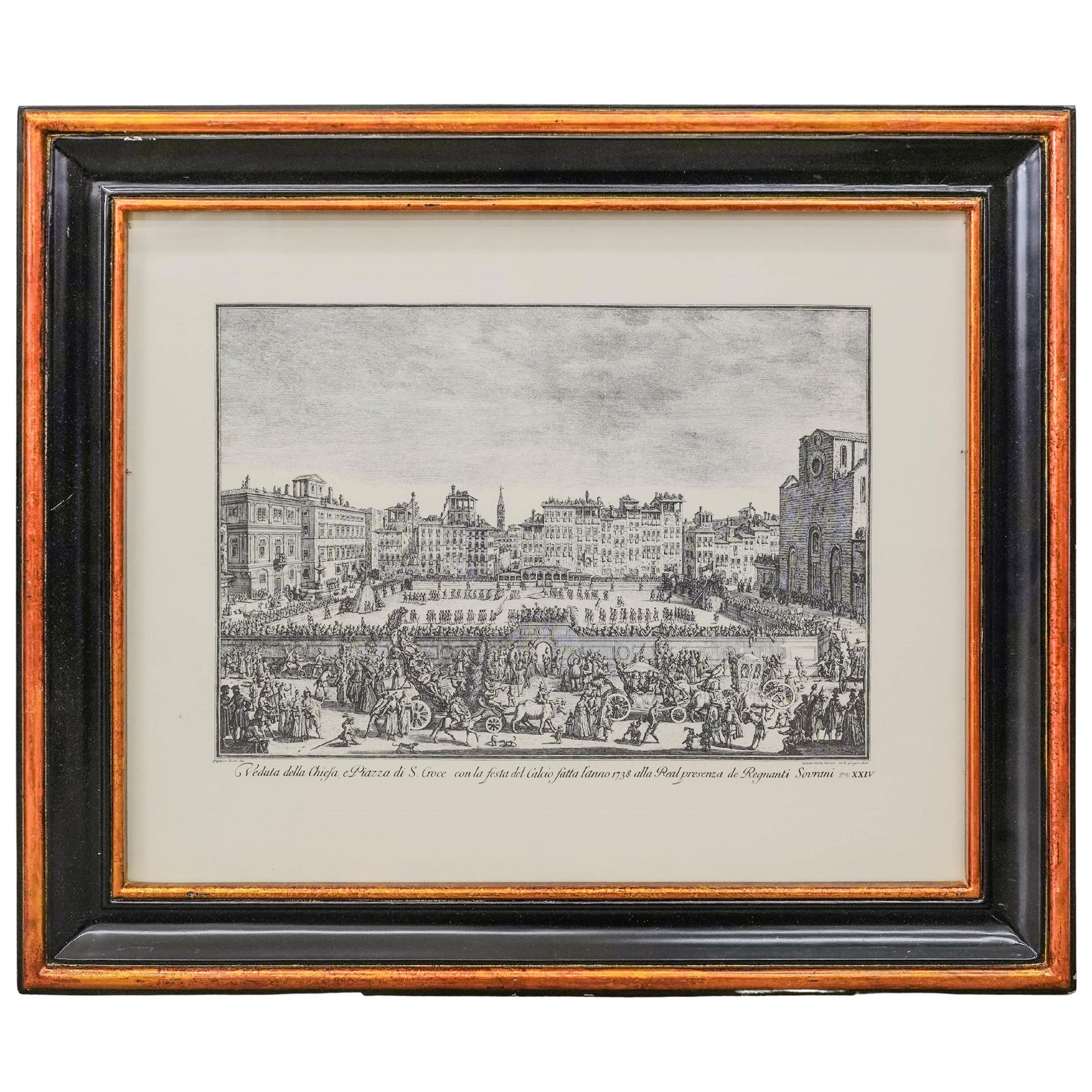 Italian Engraving of Florence: Italian Engraving of Florence Early 20th century, Italian An Italian engraving of the city of Florence. with text written along the bottom center. Frame H 21" x W 25" Image H 11" x W 15.5"