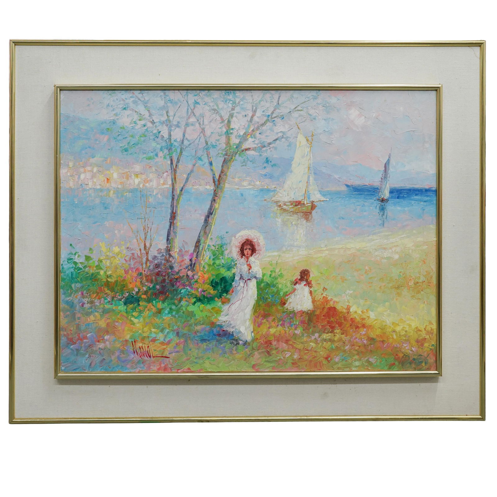 John Adamos Manol (Greece,USA, 1900-1989) Oil On Board Painting: John Adamos Manol (Greece,USA, 1900-1989) Oil On Board Painting Mid to Late 20th Cent.,Greece,USA John Adamos Manol is known for impressionist landscape and figure paintings. This work depicts a