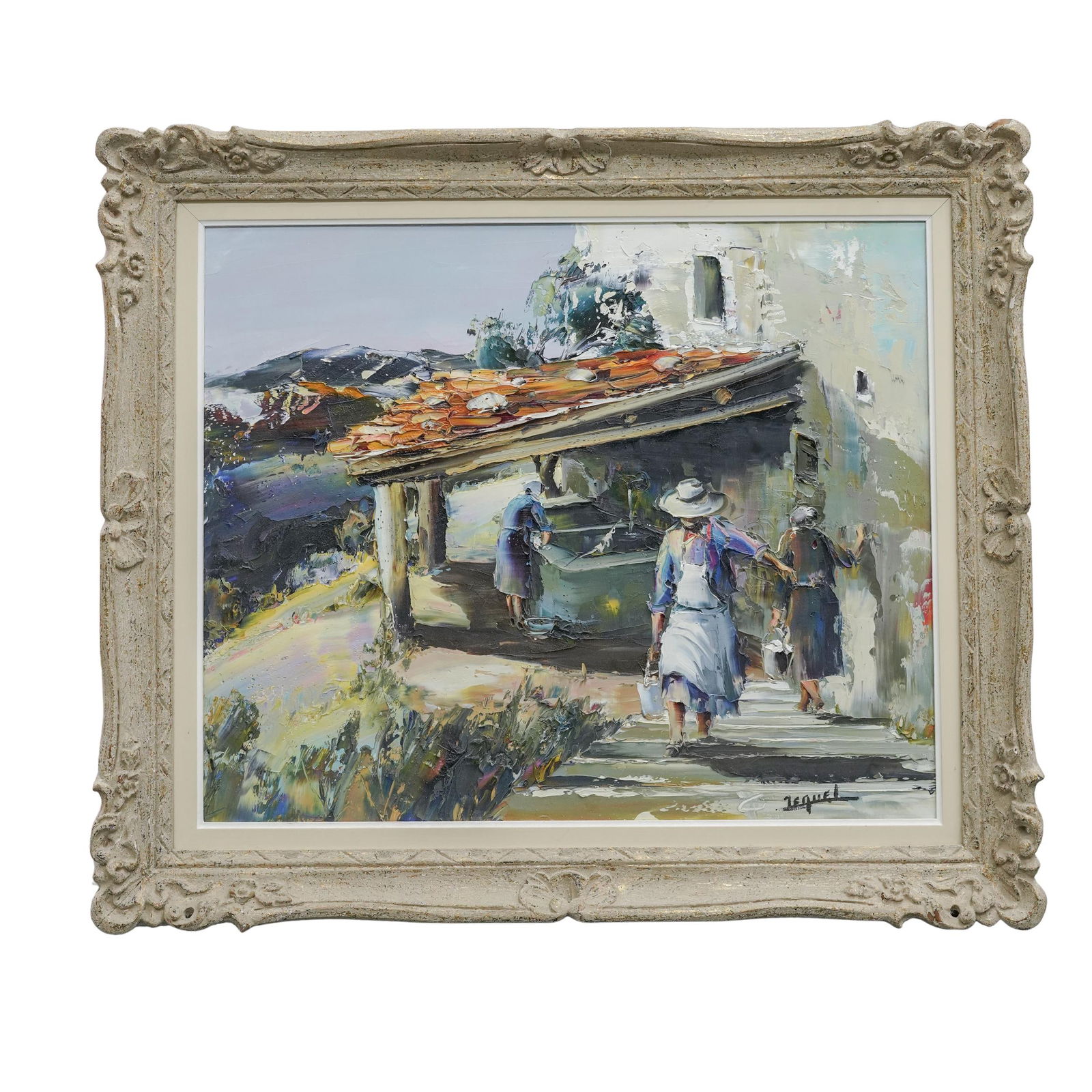 Christian Jequel (French b. 1935) "La Cheerier" Oil on canvas: Christian Jequel (French b. 1935 ) "La Cheerier" Oil on canvas 20th century, French Christian Jequel is known for its distinctive heavy impasto technique, where paint is applied thickly with a