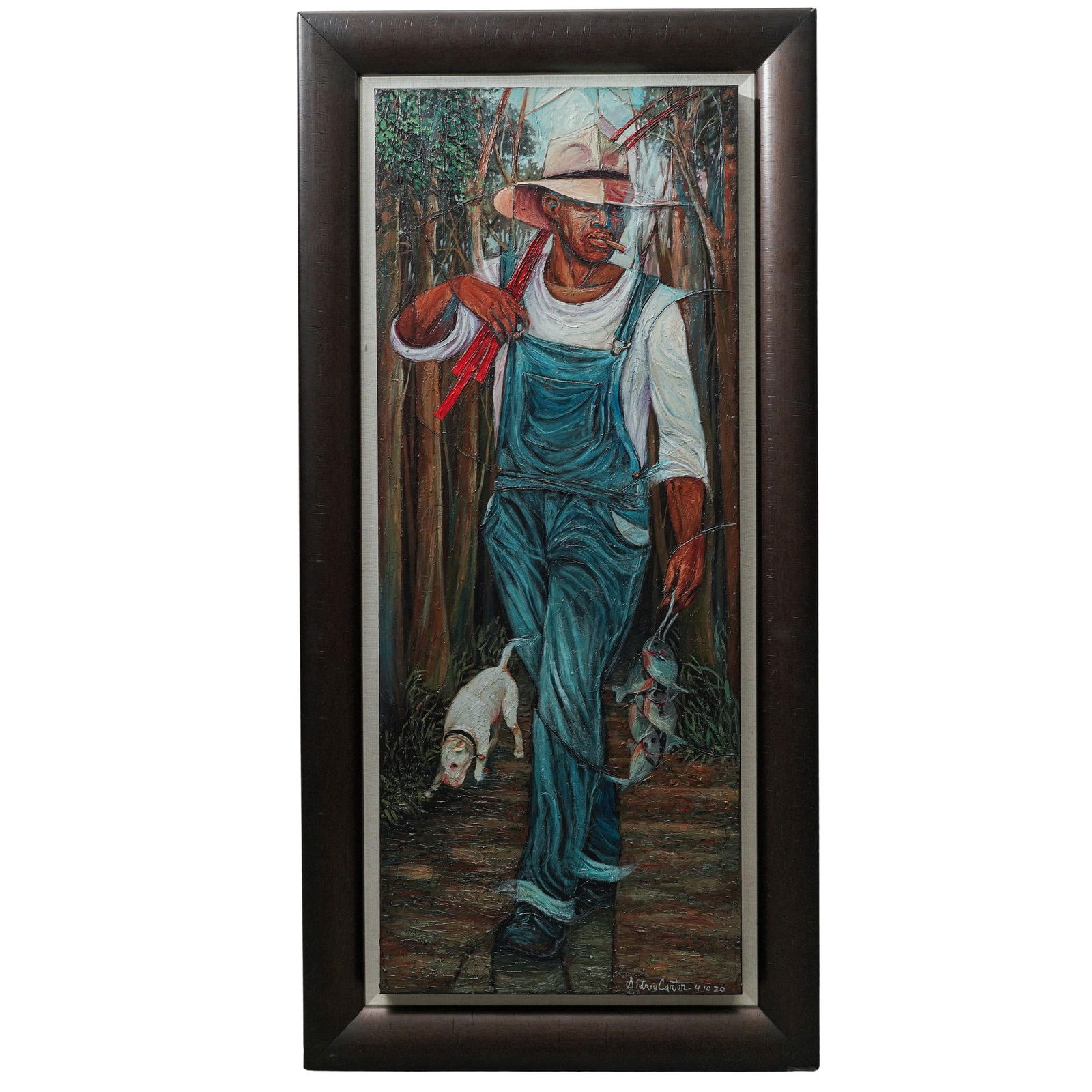 Sidney Carter (American) Oil on Canvas Painting: Sidney Carter (American) Oil on Canvas Painting 2020, USA Sidney Carter, his art depicts American South life and heritage in a folk art. Signed and dated lower right , 4.10.20 Image : W. 16" x H.