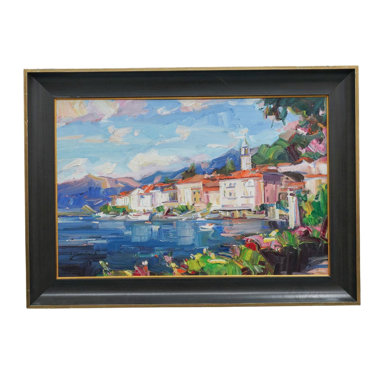 Igor Korotash (Ukranian/American b. 1957.) "Bellagio" Oil on Canvas Painting: Igor Korotash (Ukranian/American b. 1957.) "Bellagio" Oil on Canvas Painting 2010, Ukrainian Ukranian American artist known for his vibrant, impressionistic landscapes and cityscapes, painted with a