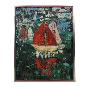 Impressionist Sailboat Impasto Oil Painting