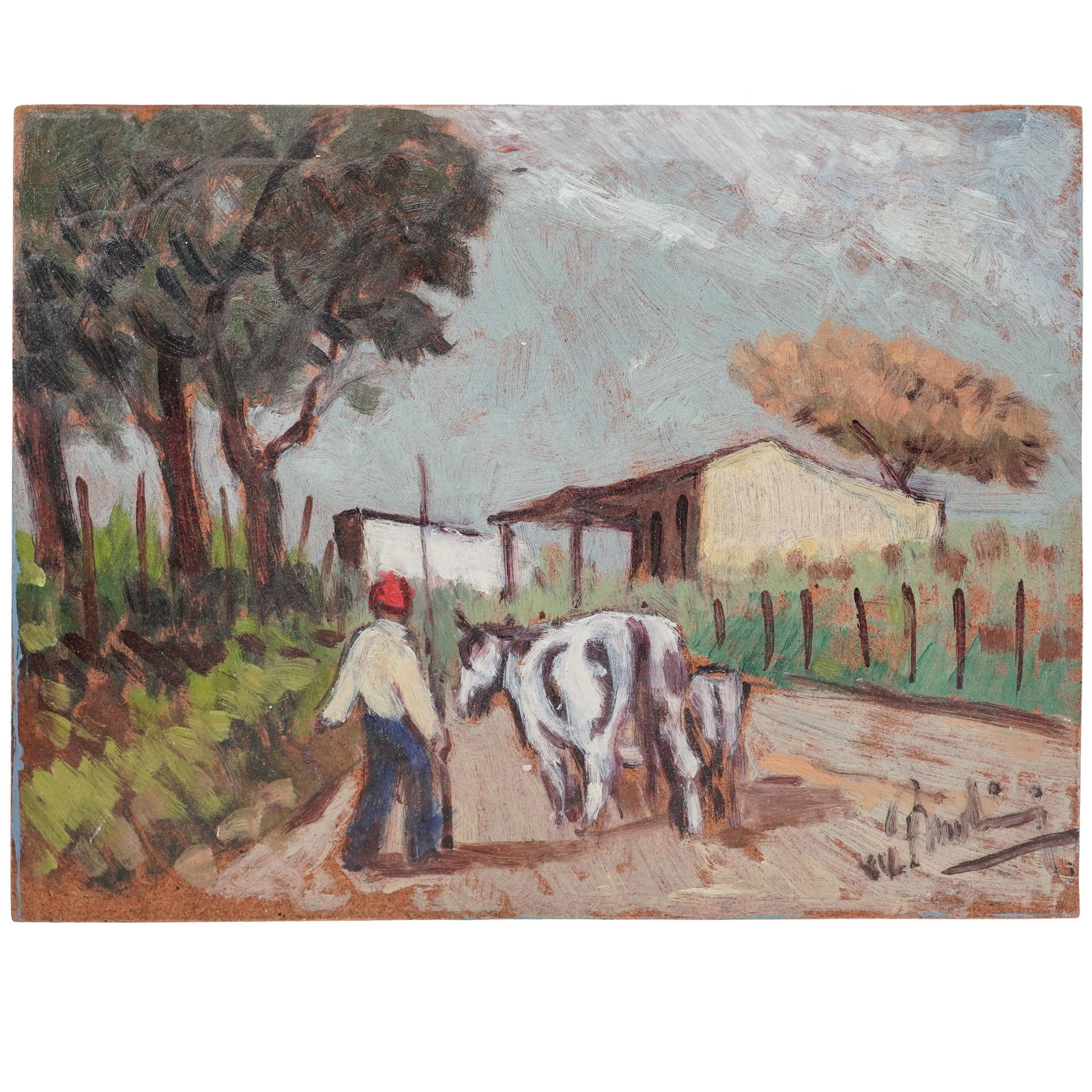 Signed Oil on Board Pastoral Scene (1 of 4)