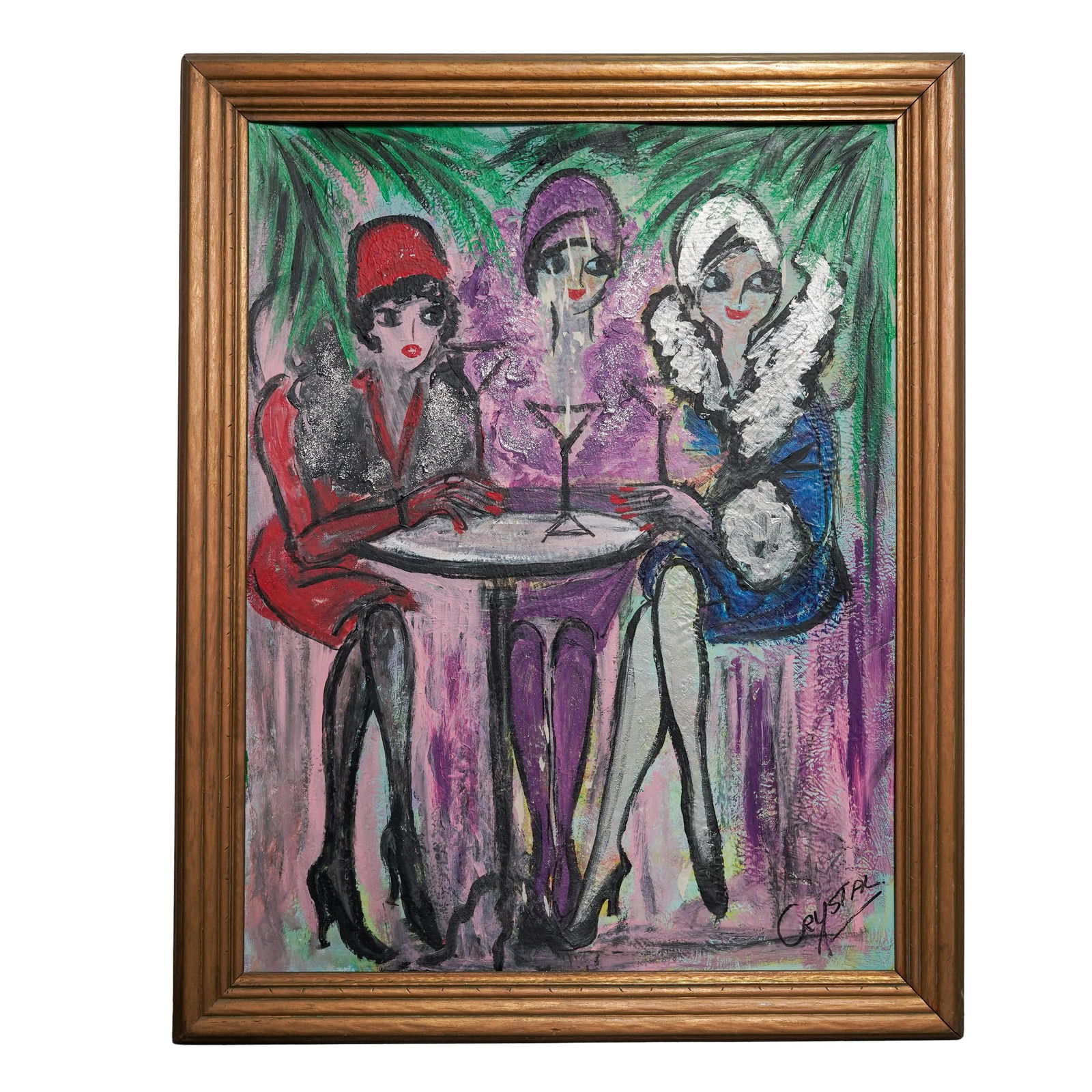 Signed Art Deco Style Mixed Media Painting (1 of 4)