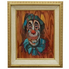 Louis Spiegel (American 1901-1975) "Circus Clown" Oil on Board