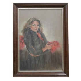 Vintage Pastel on Paper Female Portrait Painting