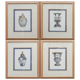 (4 pcs) Jules Jacquemart (French, 1837-1880) "French Vases" Watercolor Prints