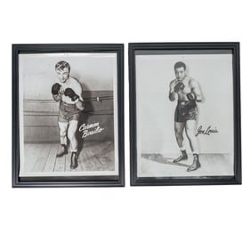 (2 pcs) Vintage Autographed Louis, Basilio Boxing Photographs