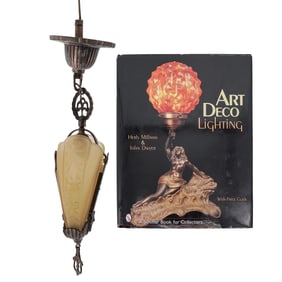 (2 pcs) Art Deco Slip Shade Chandelier and Signed Collector's Guide