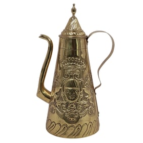 Antique Repousse Brass Coffee Pot