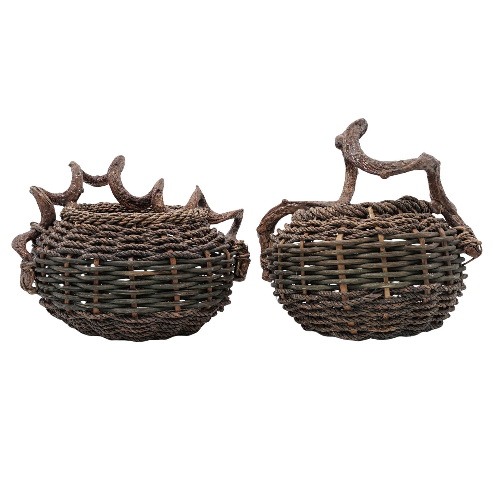 Pair of Filipino Handwoven Wooden Primitive Baskets (1 of 6)