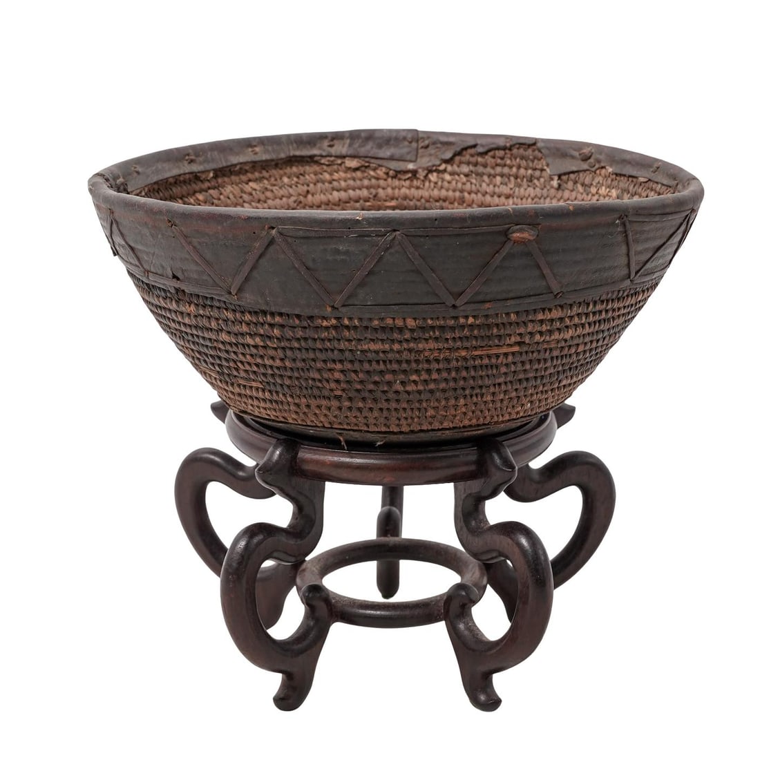 Antique African Woven Basket On Wooden Stand (1 of 5)