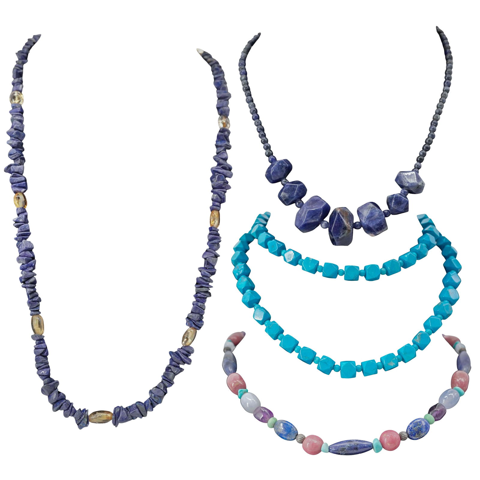 (4 pcs) Vintage Semi-Precious Stone, Lapis & Turquoise Necklaces (1 of 9)