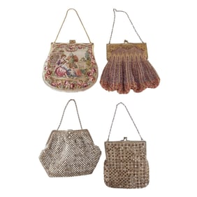 (4 pcs) Antique Beaded Tapestry Purses