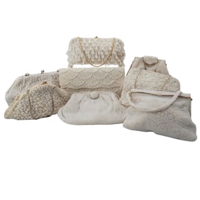 (8 pcs) Vintage White Beaded Needlepoint Purses