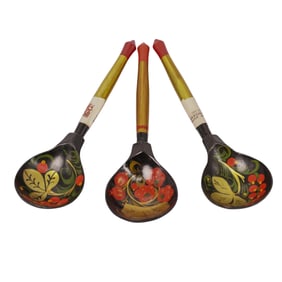 (3 pcs) Russian Lacquered Wood Spoons