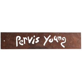 Purvis Young (American, 1943-2010) Personal Item: Signature Cut Iron Sign