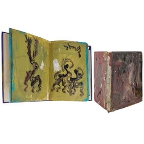 (2pc) Purvis Young (USA, 1943-2010) Mixed Media On Book