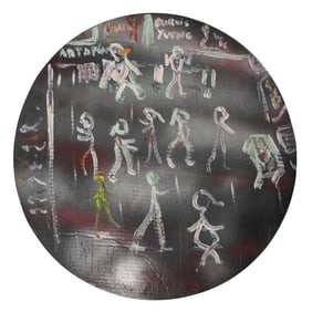 Purvis Young (USA, 1943-2010) "Gallery Open" Mixed Media On Board