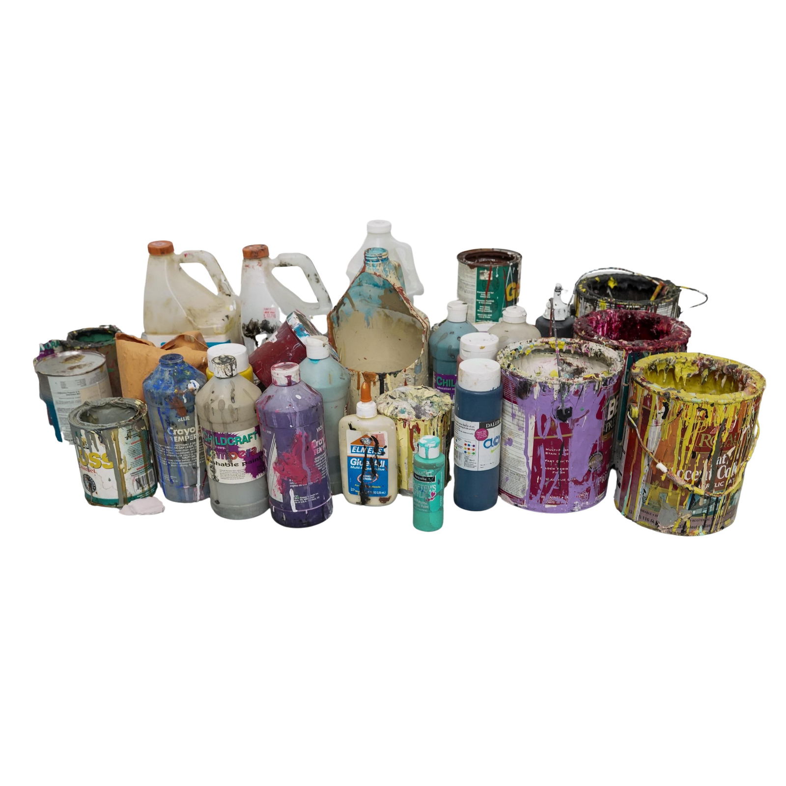 Purvis Young Personal Painting Instruments Group: Purvis Young Personal Painting Instruments Group Late 20th to early 21st Cent., USA Group of painting instruments, including paint cans, paint bottles, recycled plastic bottles, and brushes all